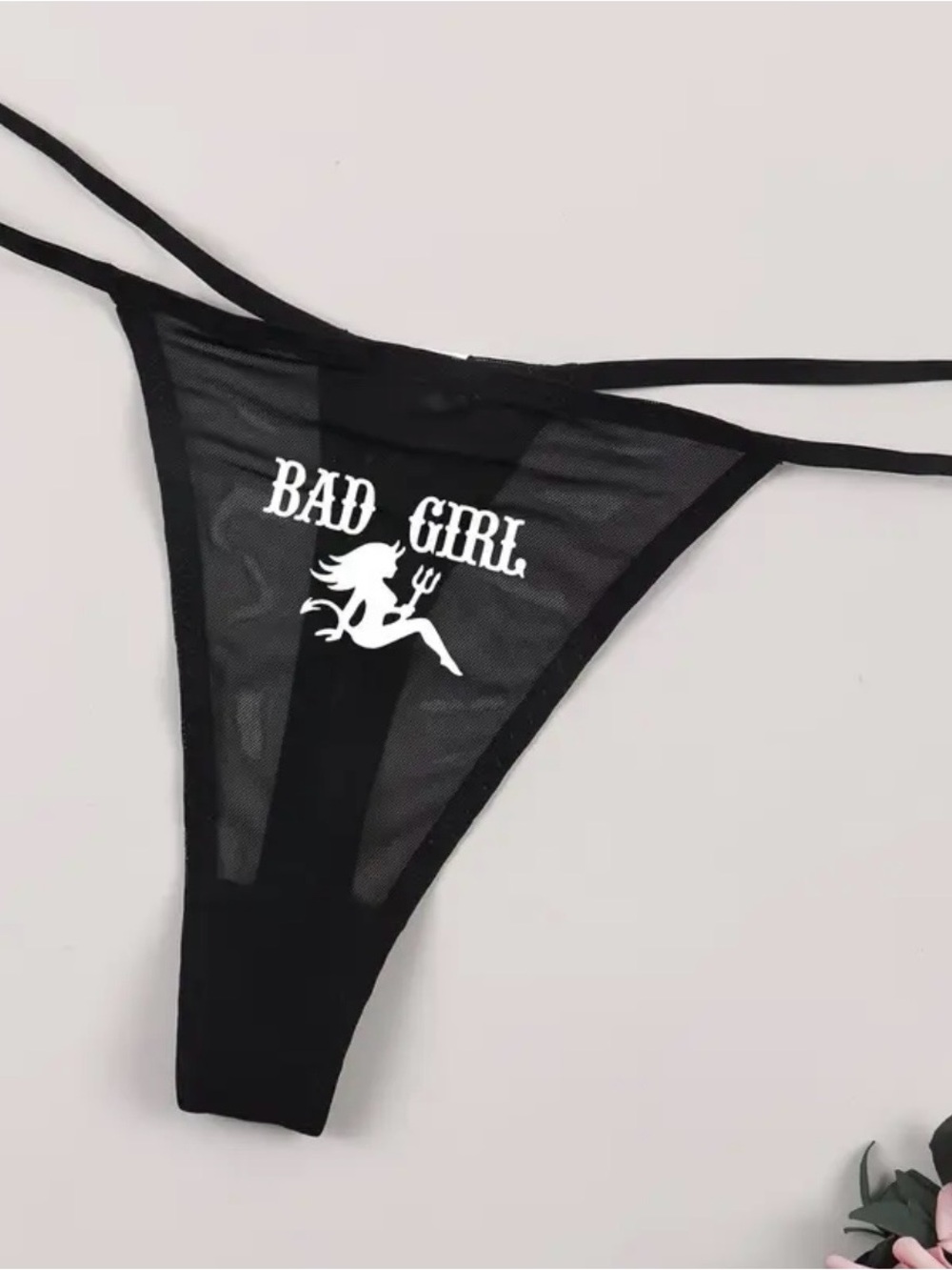 Black 'Bad Girl' Mesh Bikini Bottom - Women Swim